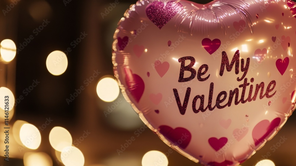 Aufkleber a heart-shaped balloon with the text be my valentine floats in a softly lit environment filled with 