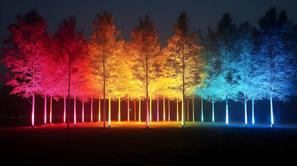 Rainbow Trees Illuminate Night Park