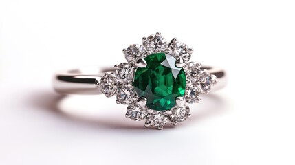 Elegant Green Gemstone Ring with Sparkling Diamond Accents