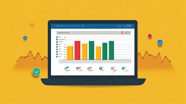 Laptop Showing Data Analysis: A laptop screen displays a graph showing data analysis, indicating progress and trends.  This image conveys the importance of data analysis in business, technology.