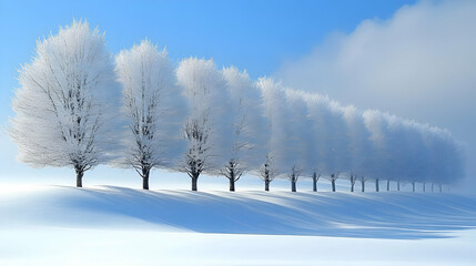Winter Trees Stand in Snowy Landscape Under Blue Sky
