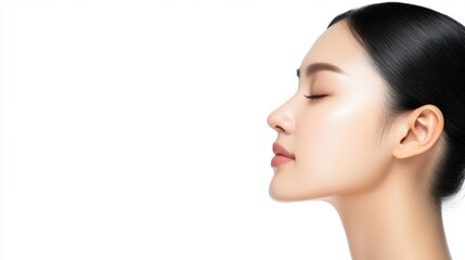 Fototapeta premium Serene Beauty: Profile of a Young Woman with Flawless Skin 