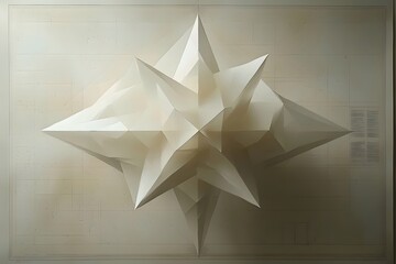 An abstract geometric sculpture featuring sharp, angular peaks and a star-like form, set against a muted background, creating a modern, artistic vibe.