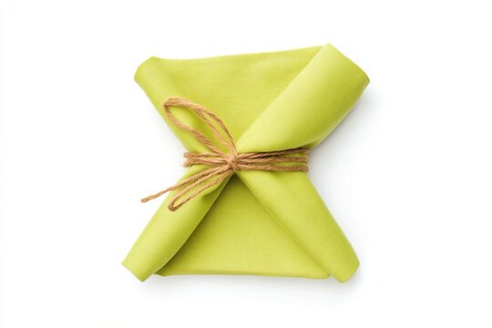 Linen napkin in pistachio green, elegantly tied with yuta rope.