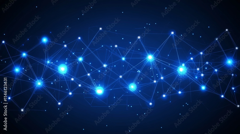 Poster abstract network connectivity with blue lights on dark background. global network connection. data