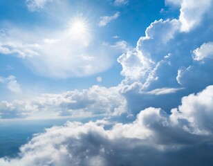 Blue Sky Background with Fluffy White Clouds and Bright Sunlight