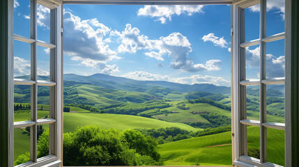 Open Window Reveals Picturesque Tuscan Hillscape