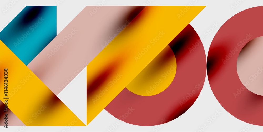 Poster modern abstract background featuring circles, lines, and triangles in a dynamic geometric compositio