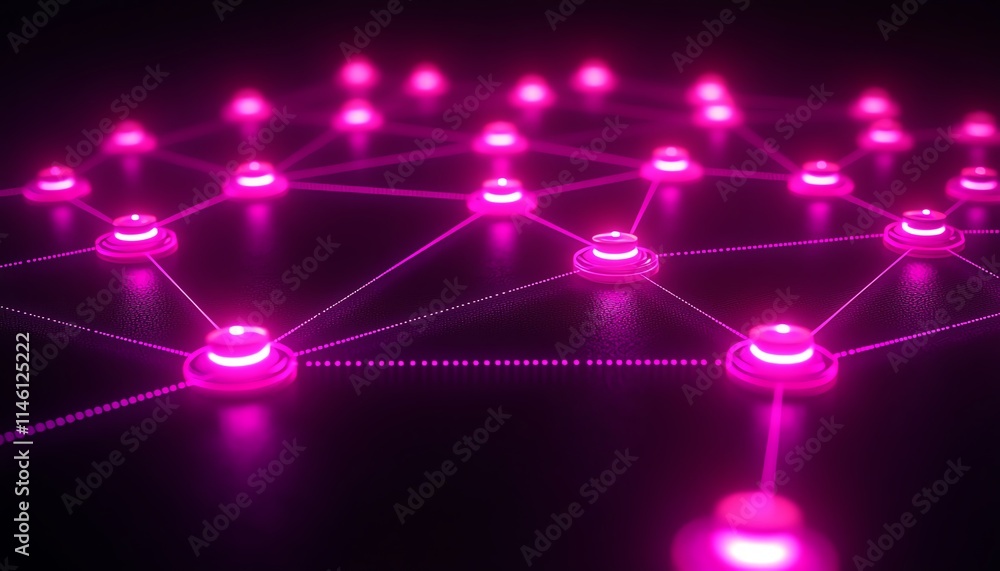 Poster intricate wireframe network connected by glowing dots, symbolizing the seamless communication and co