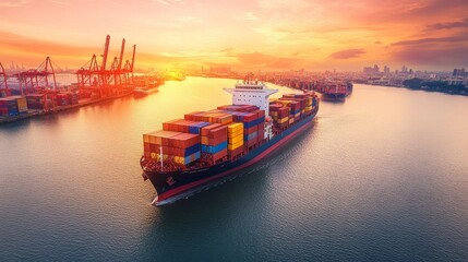 Naklejka premium worker working shipping containers. logistics, sea transportation and logistics business concept