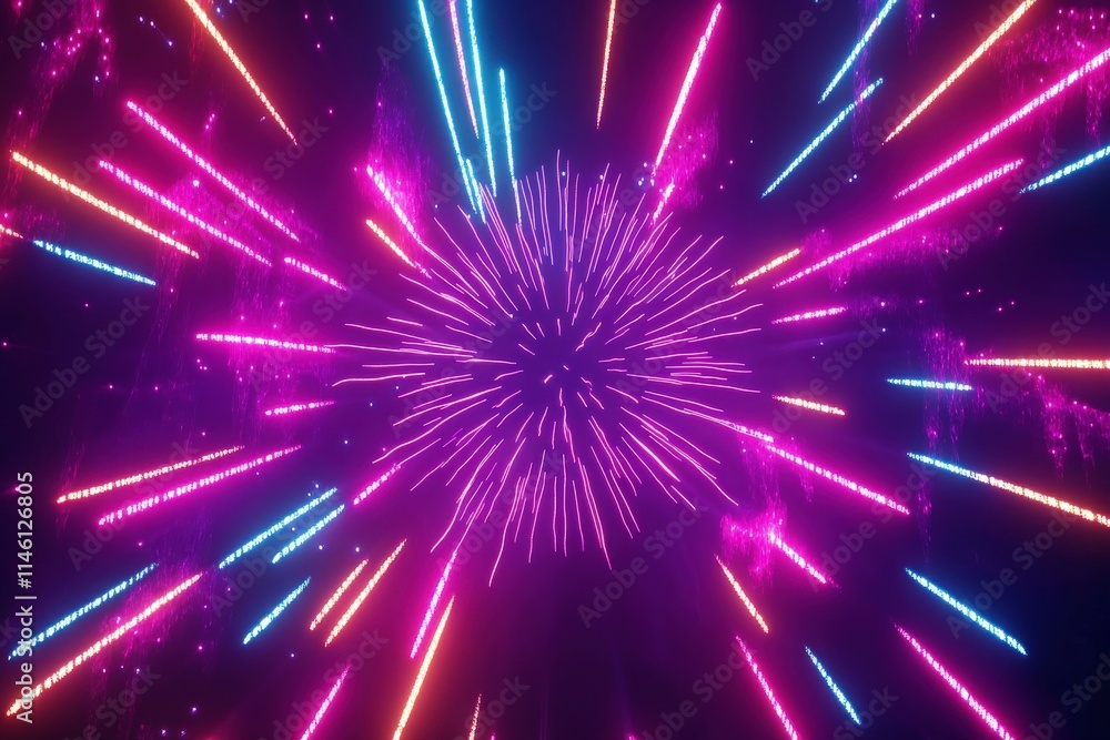 Poster vibrant explosion of colorful lights creating a stunning firework effect in a dark background, perfe