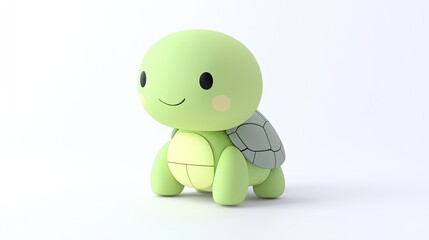A cute green turtle figurine with a smiling face and a shell, designed for decoration or play.