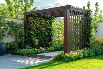 Naklejka premium Stylish and Contemporary Garden Trellis Perfect for Climbing Plants and Enhancing Outdoor Spaces