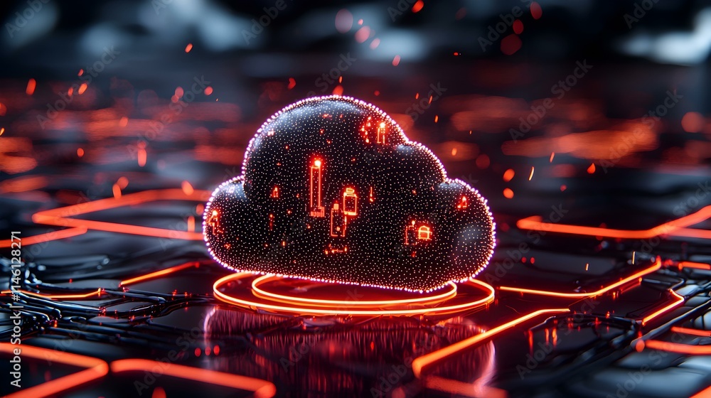 Poster futuristic cloud computing concept with glowing elements