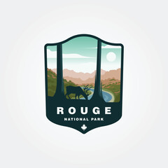 rouge national urban park outdoor logo vintage illustration design with antlers and forest view