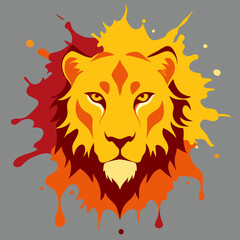 lion head splatter paint creating an abstract lion face