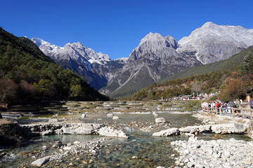 Blue Moon Valley, Lijiang Yunnan China the popular spot inside the Jade Dragon Snow Mountain Scenic Area. Beautiful nature panoramic scenery 