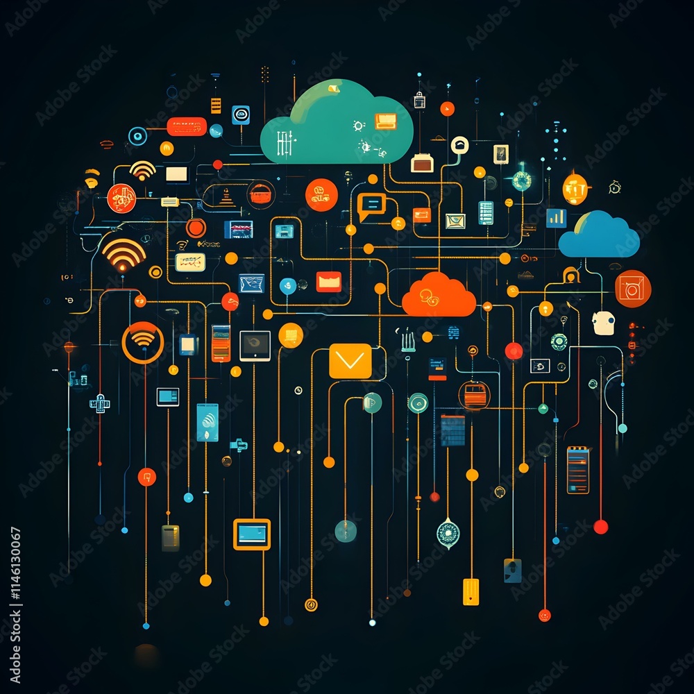 Aufkleber digital illustration of cloud computing and api connections