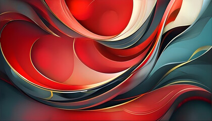 An abstract painting with bold red color, deep blue and shimmering gold swirling colors horizontal wallpaper background