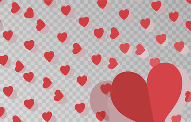 Vector red hearts png. Border of hearts on isolated transparent background. Valentine's day background with hearts.