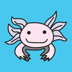 cute axolotl with blue Background