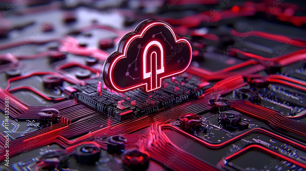 Poster cloud integration technology concept with circuit patterns and design