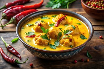 Close-up: vibrant kadhi pakora, a simple bowl of Indian delight.