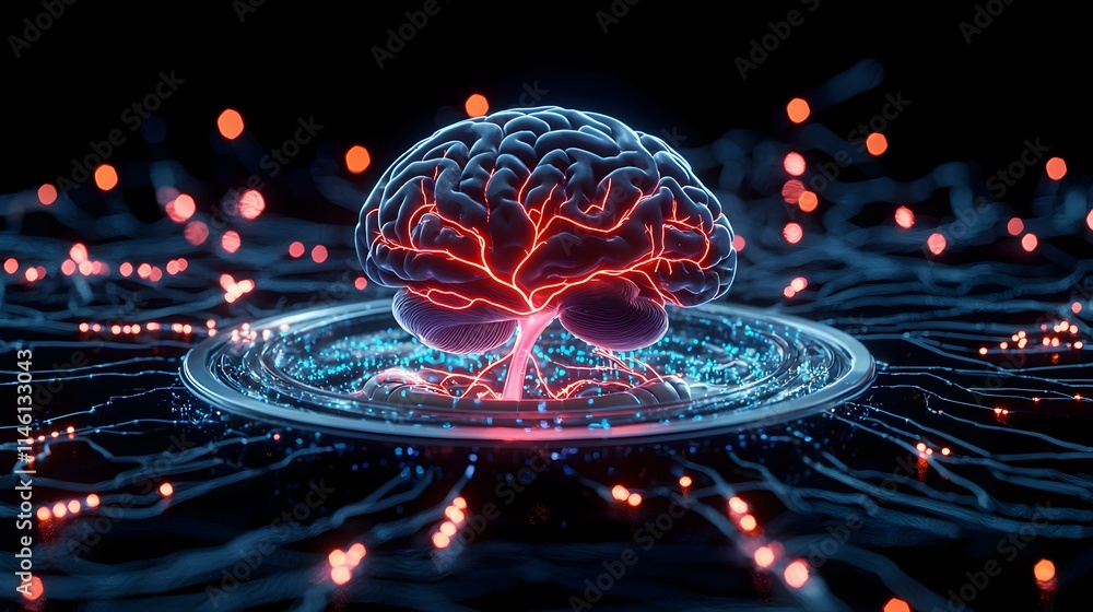 Poster conceptual illustration of gut-brain connection with neural patterns