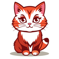 Cute cartoon cat pink ears big purple eyes anthropomorphic animal vector illustration