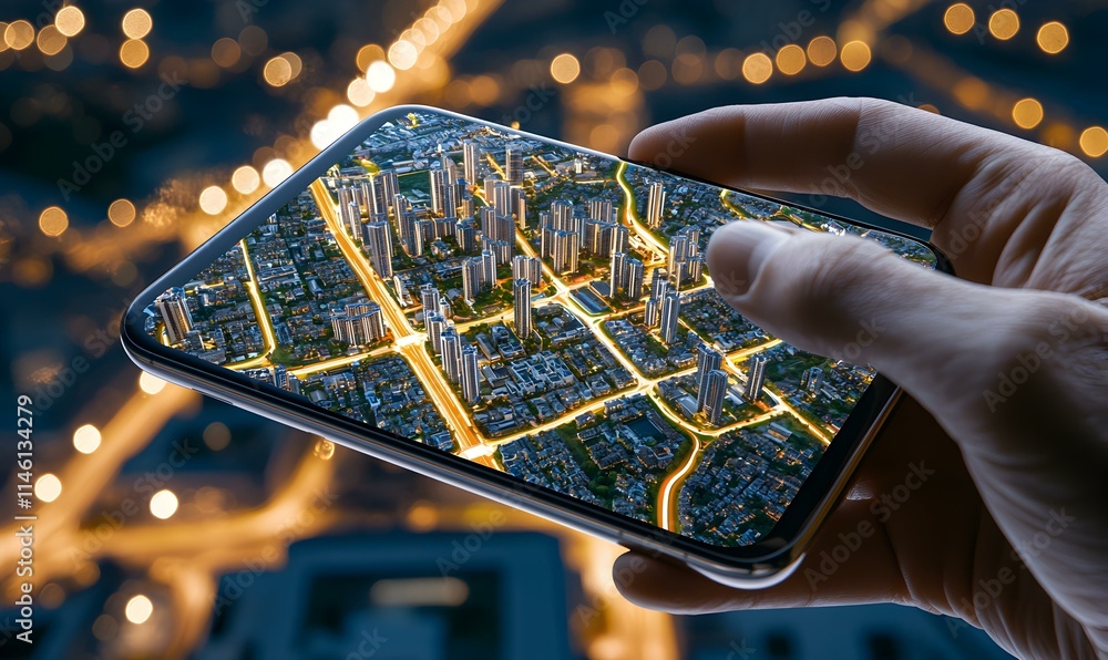 Poster mobile app interface displaying real-time urban map navigation