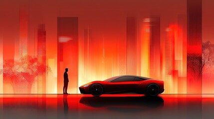 Simple Minimal Tech Illustration of Man Getting into Car - Incorporating Slack and Dropbox, Reflecting Behance Style Simplicity and Elegance