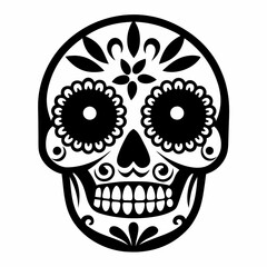 Day of the Dead Sugar Skull Illustration - Black and White Floral Design