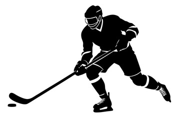 Silhouette of a hockey player at mid-shot stance,