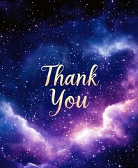 Starry 'Thank You' message with celestial swirls and golden text
