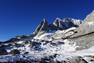 Jade Dragon Snow Mountain is a mountain massif or small mountain range in Yulong Naxi Autonomous County, Lijiang, Yunnan province, China. One of China's finest views, famous travel destinations 