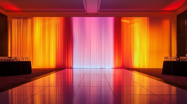 A sleek and modern event backdrop featuring customizable lighting effects, perfect for formal gatherings and professional presentations.