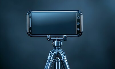 Fototapeta premium Empty Smartphone Screen Mounted on a Tripod in Studio Setting