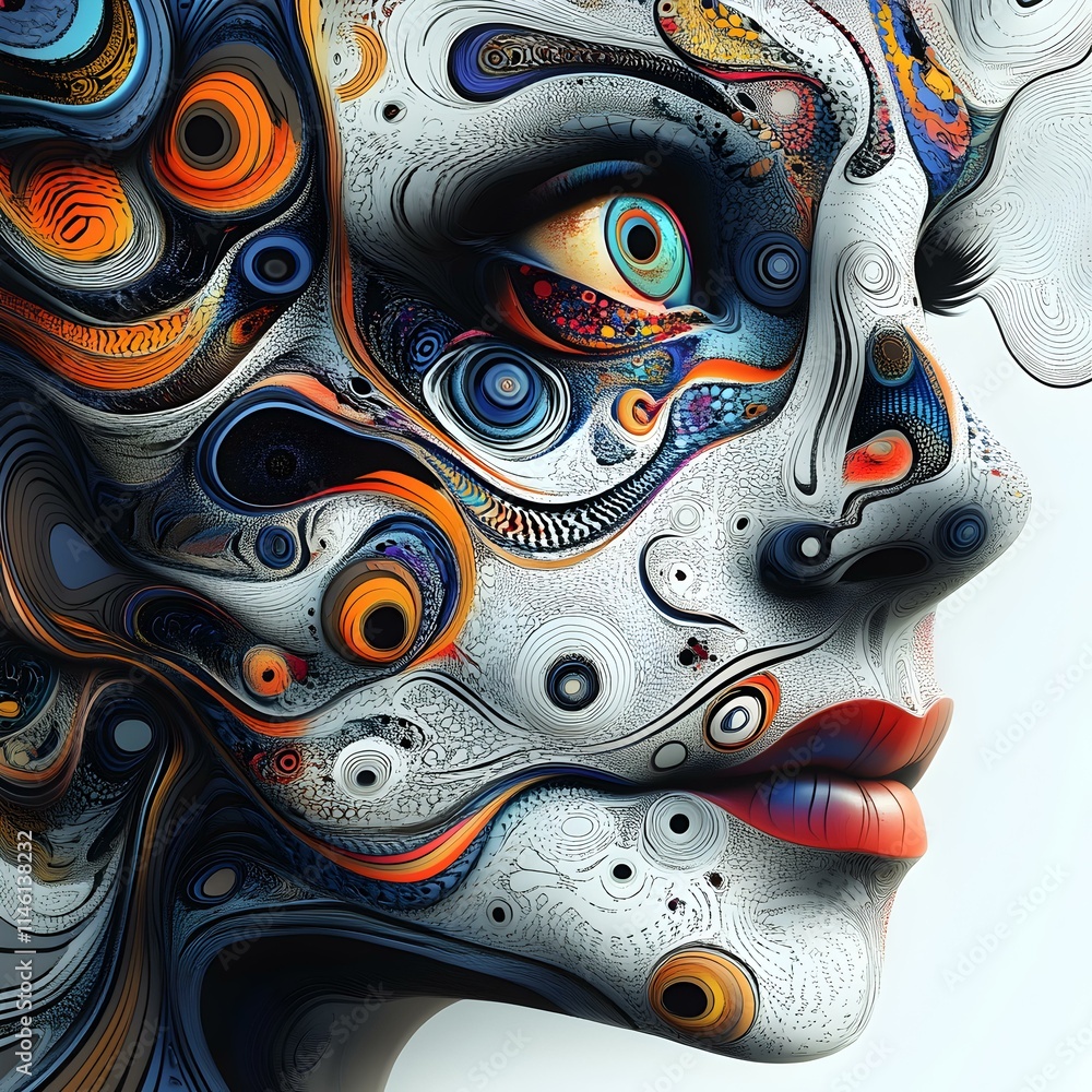Poster abstract stylized face with intricate patterns and colorful details