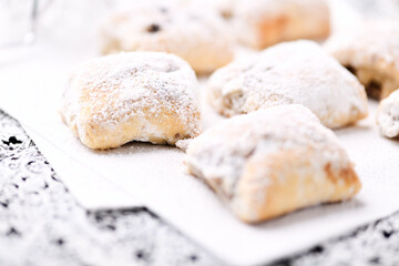 Stollen Bites on bright background. Soft focus. Close up.	