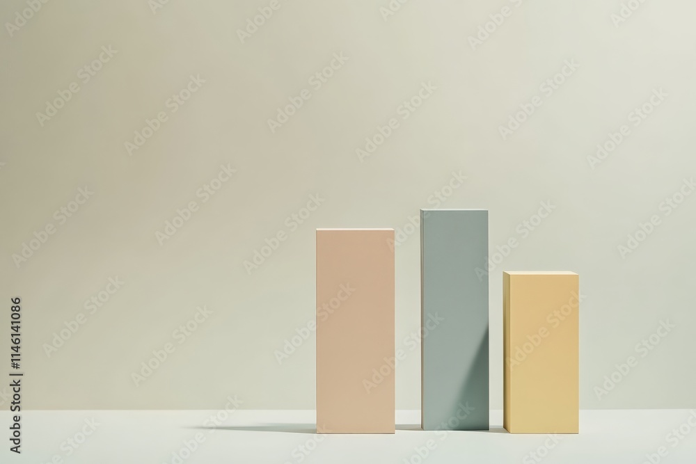 Poster Three pastel-colored, three-dimensional blocks arranged on a subtle background, creating a serene and abstract visual with a soft and pleasing geometric design.