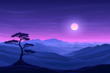 Fototapeta premium Serene Night Landscape Illustration