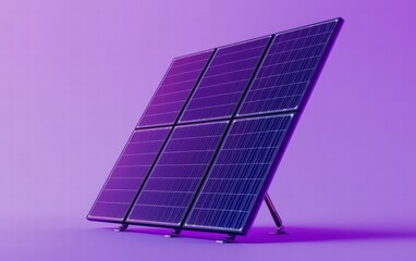 A single solar panel with smooth reflective details on a bold purple background