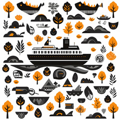 Autumnal Riverboat Illustration