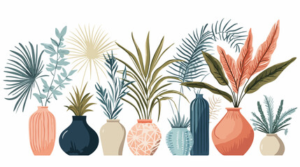 Obraz premium Exotic Tropical Plant Arrangement Decoration Set Isolated Flat