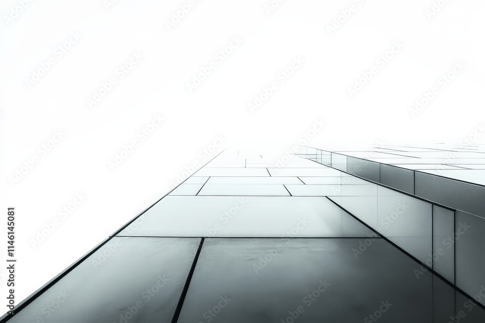 Poster an abstract view of a glass building with a minimalistic design, offering a modern architectural per