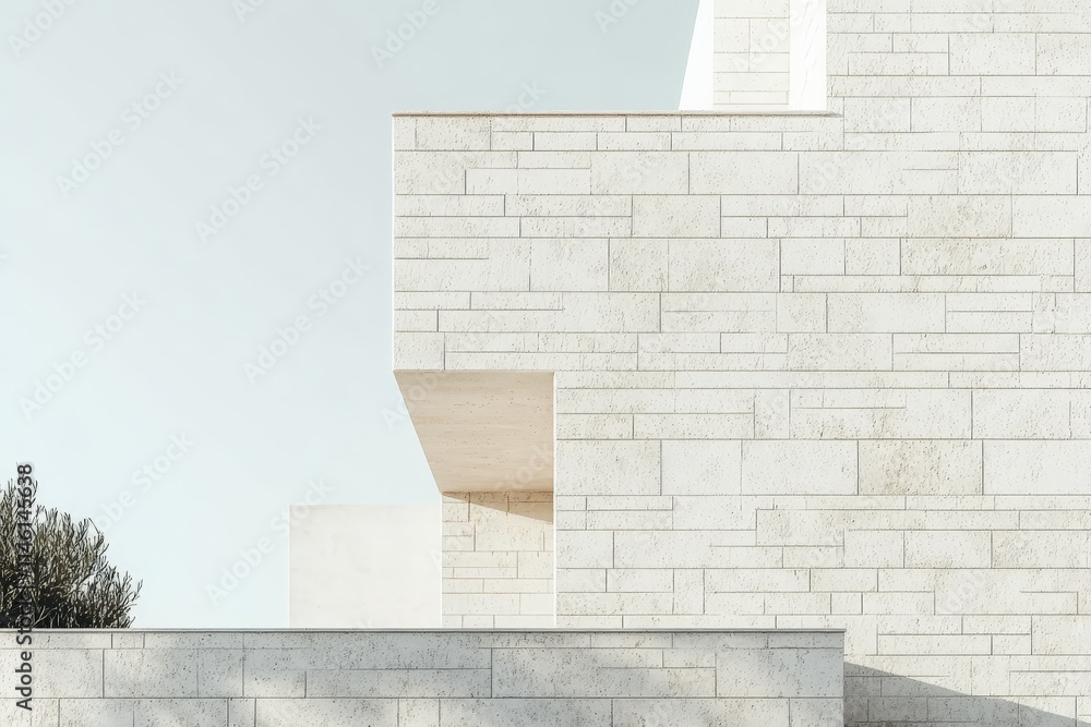 Aufkleber a modern building with a beige stone exterior and geometric design, reflecting contemporary architec