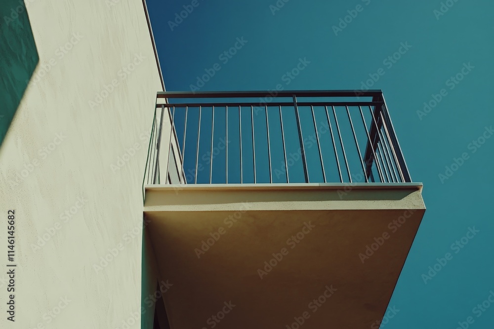 Poster a solitary minimalist balcony silhouette against a clear sky, symbolizing solitude and simplicity in