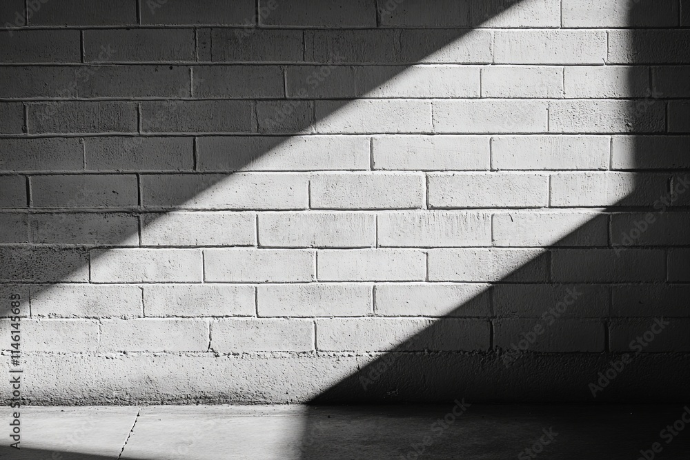 Aufkleber Shadows cast at sharp angles over a gray brick wall create high contrast, providing a dramatic visual display that highlights linear elements and shapes artistically.