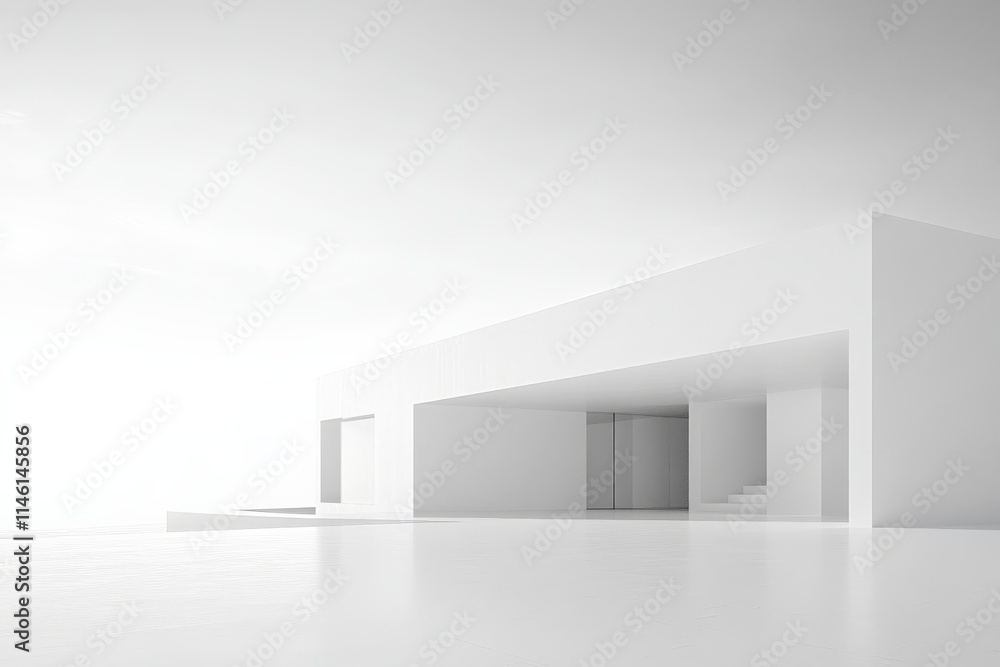 Poster a modern white building with sleek, minimalist design and large openings that allow ample natural li