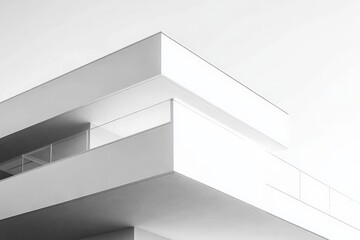 Fototapeta premium A white architectural structure characterized by abstract forms and sharp, clean lines. Its stark appearance and geometric design create a striking visual impact.